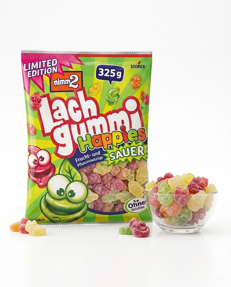 nimm2 lachgummi happies sauer Żelki kwaśne owocowe witaminy duża paka 325g nimm2 lachgummi happies sauer Żelki kwaśne owocowe witaminy duża paka 325g